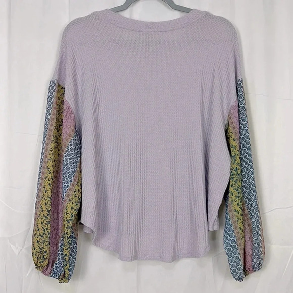 Blu Pepper Waffle Knit Long balloon Print Sleeve Top Size Large‎ - Picture 2 of 5